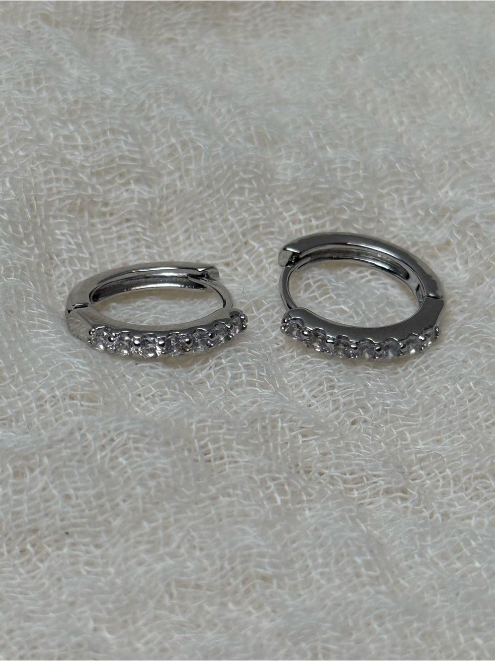 925 Sterling Silver Crystal Huggie Hoop Earrings - White OUT OF STOCK